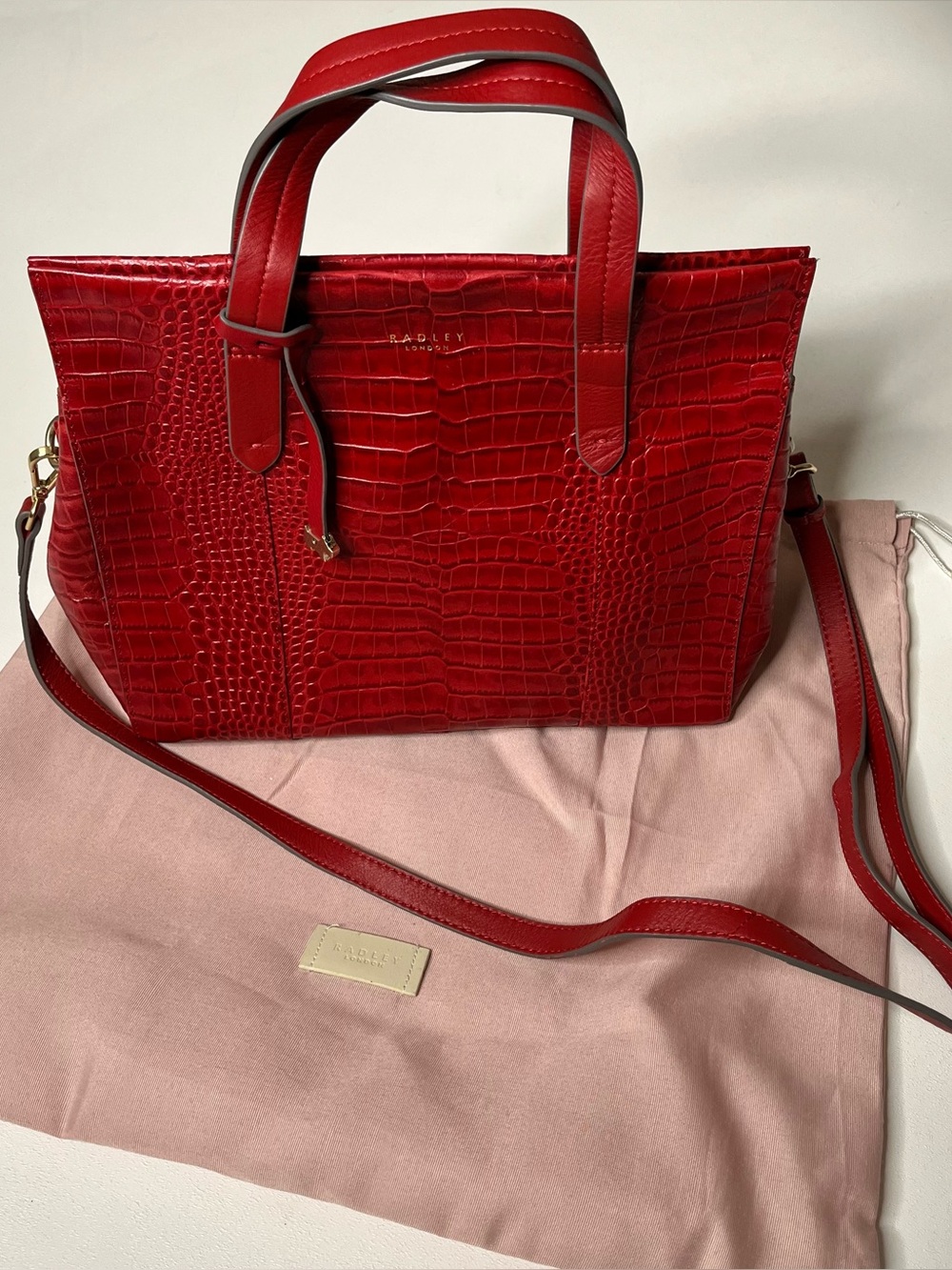 Radley London Red Croc Embossed Leather Satchel Bag